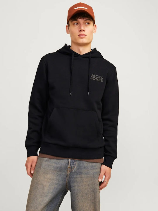 Jack & Jones Logo Φούτερ με Κουκούλα Μαύρο