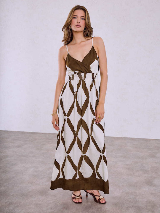 Celestino Women's Maxi Print Dress Smocked Brown