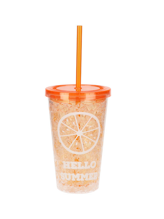 Koopman Plastic Glass in Orange Colour with Straw 400ml