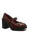 Leder Pumps mit Riemchen & Hochem Absatz Burgundisch