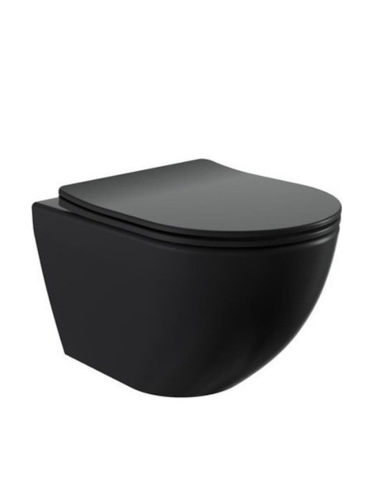 Toaletă Montată pe Perete Fusion 49 Cm Sistem Vortex Fără Margine Capac cu Închidere Lentă Negru Mat Sat Toaletă Montată pe Perete Fusion 49 Cm Sistem Vortex Fără Margine Capac cu Închidere Lentă Negru Mat Sat