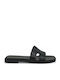 Leder Flache Sandalen für Damen Schwarz
