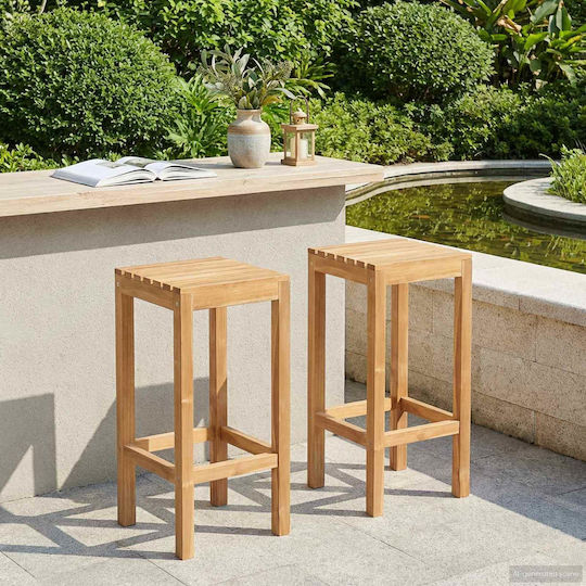 Wooden Garden Stool Bar Outdoor Brown 2 Pieces 35x35x75cm