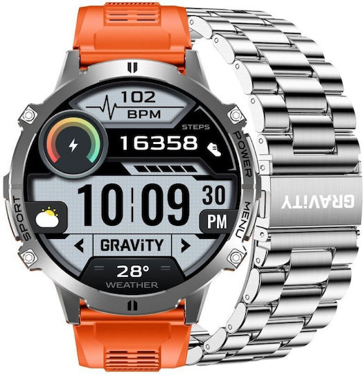 Gravity GT42-4 Stainless Steel 53mm Smartwatch με Παλμογράφο (Graphite)