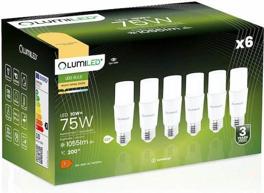 Lumiled LED Bulbs 10W For E27 Socket And T37 Shape Warm White 1055lm 6 Pieces