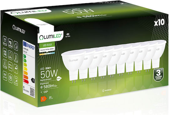 Lumiled LED Bulbs 6W For GU5.3 Socket And MR16 Shape Natural White 580lm 10 Pieces