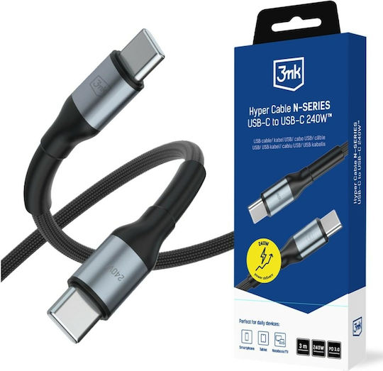 3MK USB 2.0 Cable USB-C Male - USB-C 240W PD Black 3m