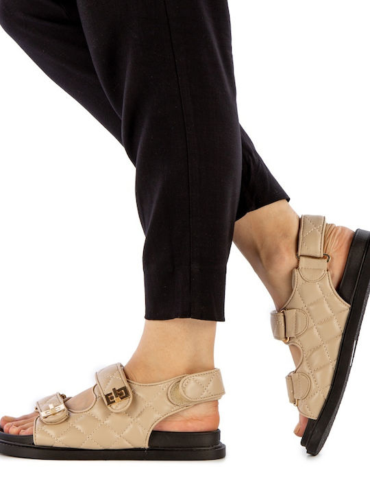 Leather Women's Flat Sandals Beige
