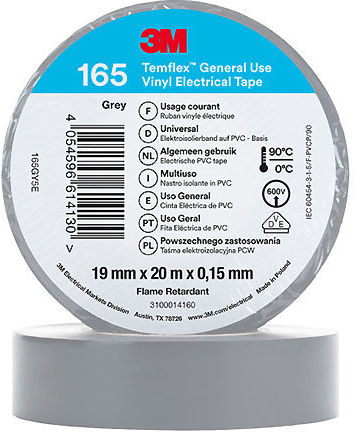 3m Temflex 165 Ηλεκτρομονωτική Ταινία Βινυλίου 19mm X 20m Γκρί