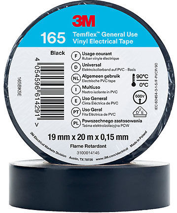 3m Temflex 165 Electrical Insulation Vinyl Tape 19mm X 20m Black