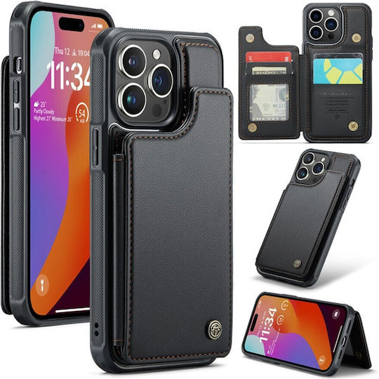 Caseme C22 iPhone 15 Pro Max Card Wallet Rfid Husă Din Piele Neagră