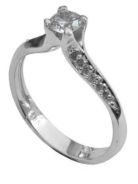 Single Stone Ring In 14K White Gold With Zircon