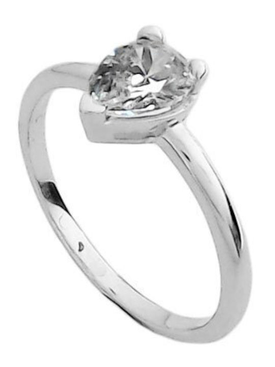 Einzelner Steine Ring aus Weißgold 14K mit Zirkon
