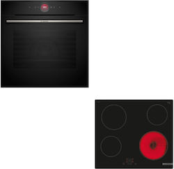 Bosch Άνω Πάγκου με Κεραμικές Εστίες Μαύρος HBG7541B1 + PKE61RBA2E