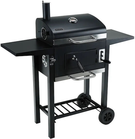 Klausberg Kb 9034 Holzkohlegrill Kamin Mit Einstellbarer Belüftung Asche Schublade Thermometer Stahlräder Schwarz