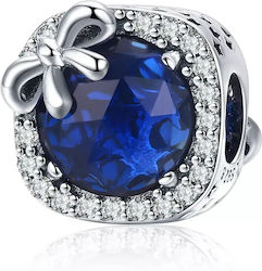 Silver Charm 925 Blue Drop Bow
