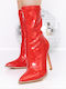 Women's Ankle Boots Ankle Height Made of Patent Leather with High Heel Red
