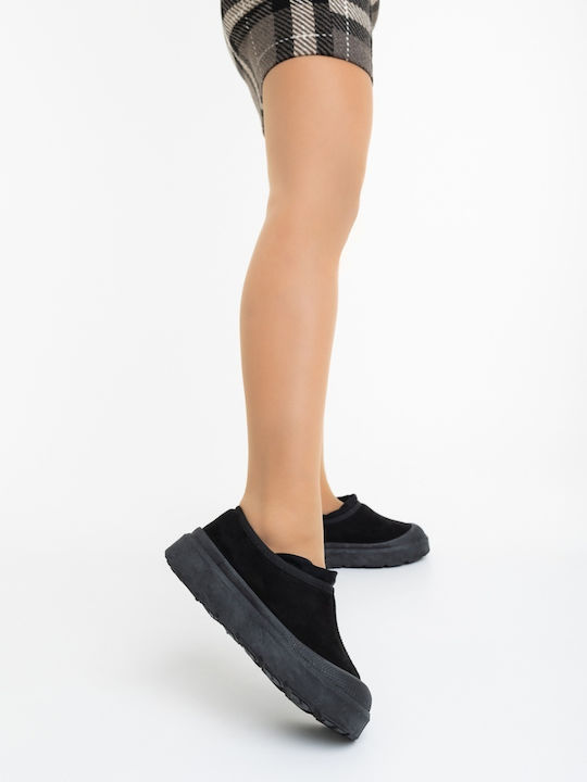 Stiefeletten Damen mit Plattform & Pelz Schwarz