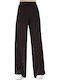 Women's High Rise Pantaloons with Rubber Band in Wide Leg Style Striped Ecru-Black