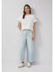 Women's High Rise Fabric Trousers in Regular Fit Light Blue