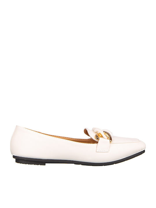 Leather Women's Loafers In White Color