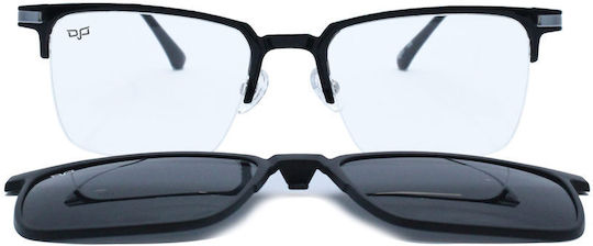 Quadratisches Einmal Schwarzes Ultem Titanium Brillengestell mit Clip-On