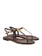 Leather Women's Flat Sandals Brown Gold