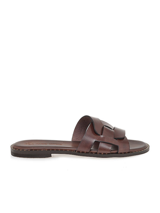 Makis Kotris Leather Women's Flat Sandals Brown