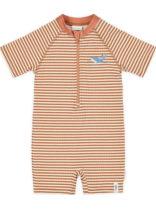 Little Dutch Kinder Badebekleidung Einteilig Mit Schirm Ocean Braun Streifen