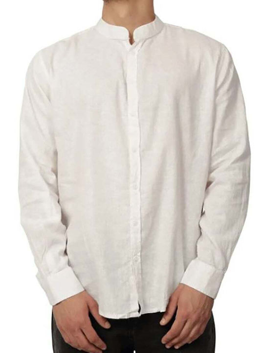 Long Sleeve Linen Shirt in Regular Fit White