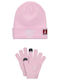 Set Kinder Beanies mit Gestrickten Rosa Handschuhen