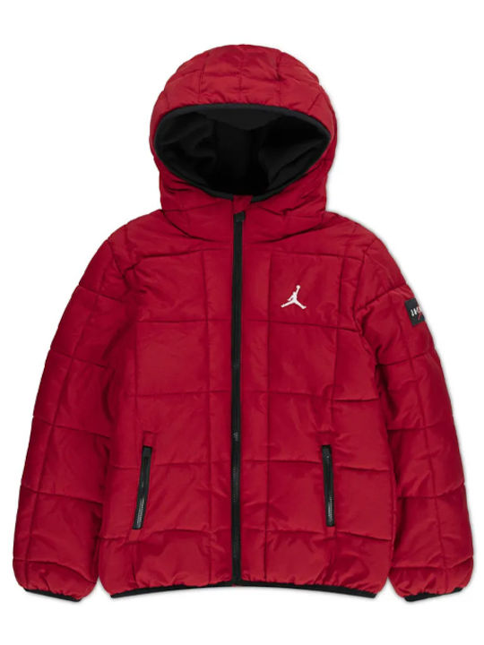 Kids Quilted Jacket with Hood Red Puffer