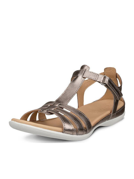 Ecco Leder Flache Sandalen für Damen Bronze