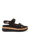 Δερμάτινα Γυναικεία Σανδάλια Flatforms Μαύρα