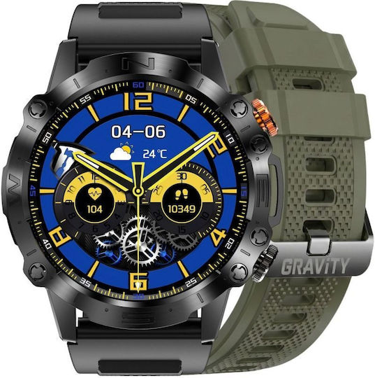 Gravity GT20-7 49mm Smartwatch με Παλμογράφο (Black)