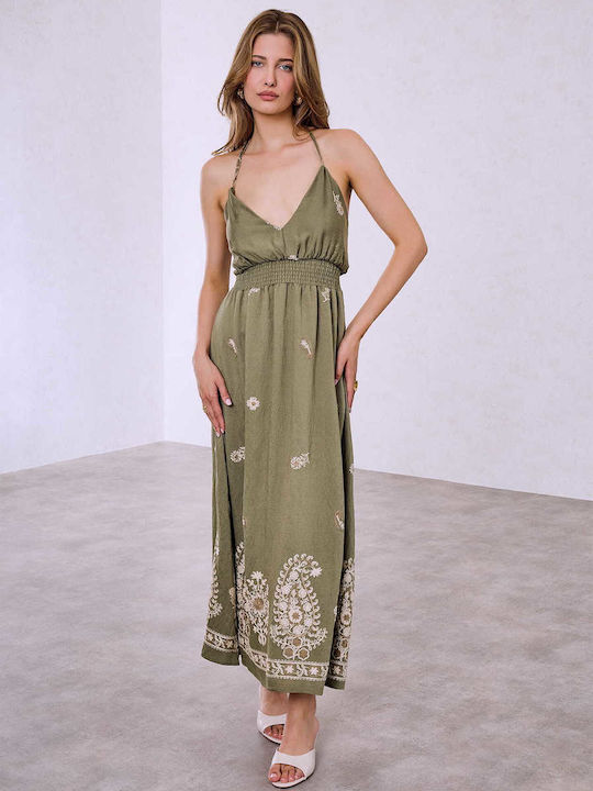 Celestino Damenkleid mit Bindung am Hals Khaki