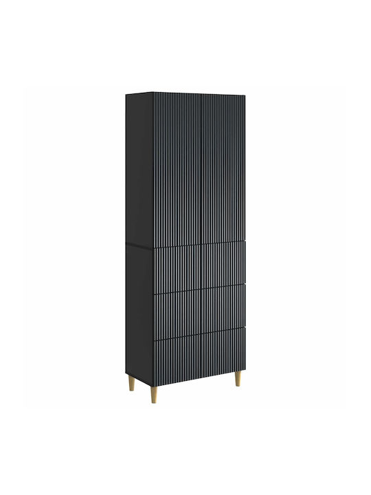 Floor Standing Living Room Display Cabinet made of Particle Board Black 65.5x23.5x180cm