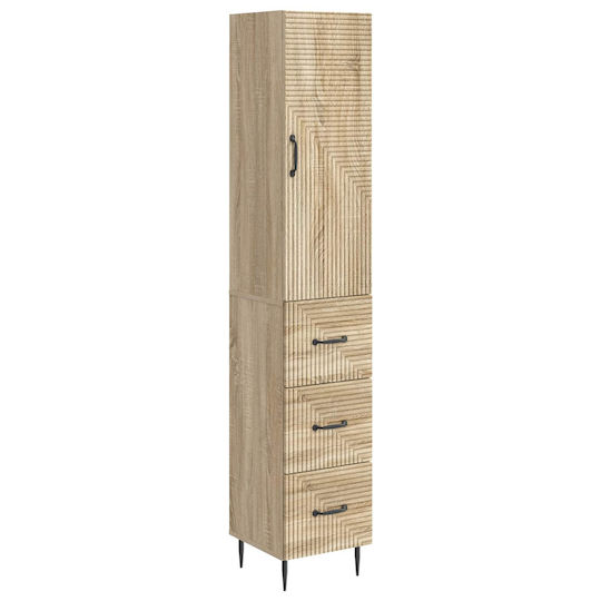 vidaXL Bathroom Column Cabinet Wall Hung M33xD34.5xH90cm Sonoma