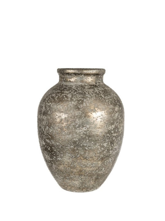 Vază Metalică Bobé Argintie Antichizată 26x26x36cm