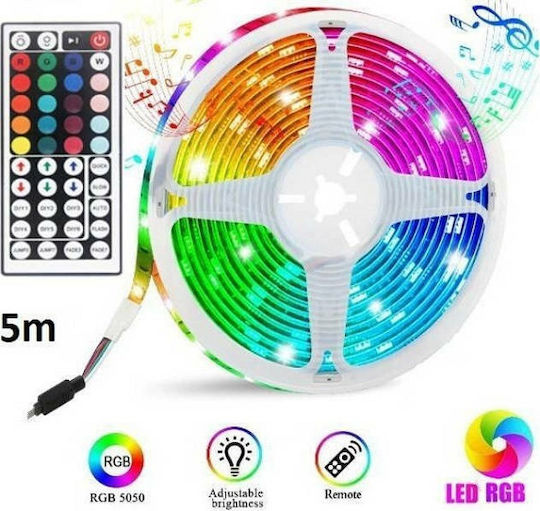 Andowl Αδιάβροχη Ταινία LED 12V RGB Φως 5m Τύπου SMD5050 με Τροφοδοτικό & Τηλεχειριστήριο