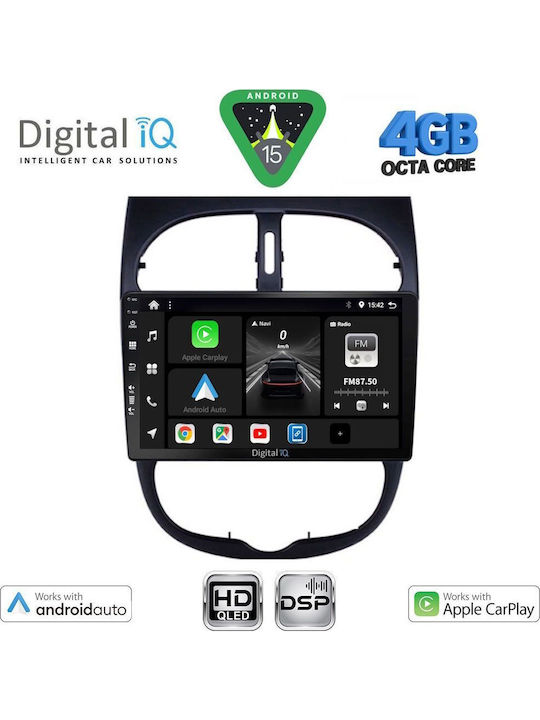 Digital IQ Car Audio System for Peugeot 206 1998-2006 Bluetooth USB WiFi GPS Apple CarPlay Android Auto with 9" Touch Screen