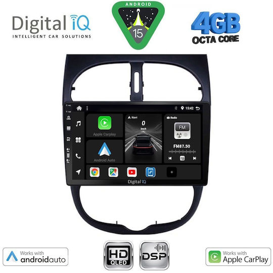 Digital IQ Car Audio System for Peugeot 206 1998-2006 Bluetooth USB WiFi GPS Apple CarPlay Android Auto with 9" Touch Screen