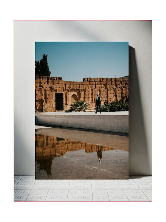 iLovePrints Gemälde Person Walking By Ancient Wall Reflection In Water 80x120