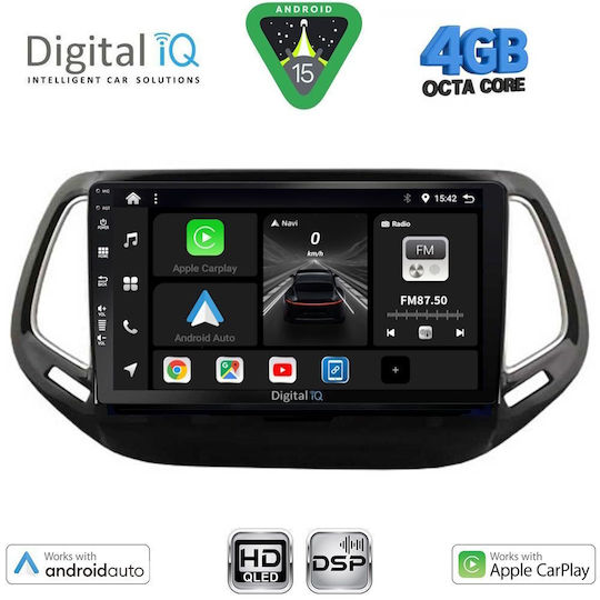 Digital IQ Car Audio System for Jeep Compass 2016-2021 Bluetooth USB WiFi GPS Apple CarPlay Android Auto with 10" Touch Screen