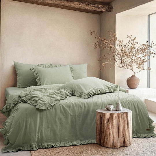 Majoli Bahar Cotton Duvet Cover Set 160x220cm Single With Pillowcase & 1 Bed Sheet Green