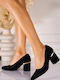 Women's Suede Γόβες με Μεσαίο Τακούνι Μαύρες