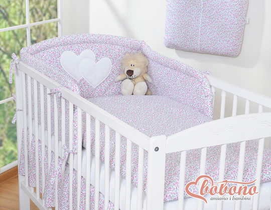 Bobono Set Pentru Pătuț Pink Heart Meadow 3 Bucăți