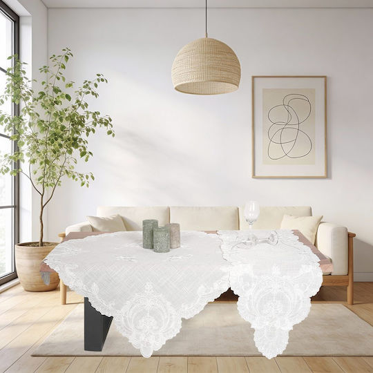 Ilis Home Măsuță În Carouri Din In Cu Dantelă Bej 85x85cm Ilis Home Măsuță În Carouri Din In Cu Dantelă Bej 85x85cm