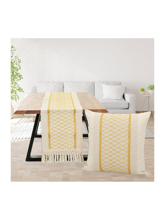 Ilis Home Ράνερ Λινό Μπεζ/κίτρινη 33x170εκ.