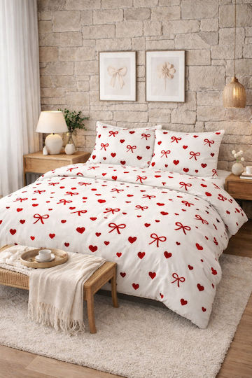 SteweHome Cotton Duvet Cover Set 195x230cm Double With Pillowcase Red